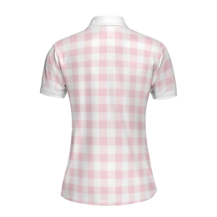 Sexy Golf Girl With A Golf Club Golf Short Sleeve Women Polo Shirt, White And Pink Golf Shirt For Ladies - Perfect Gift For Women, Female, Golfers
