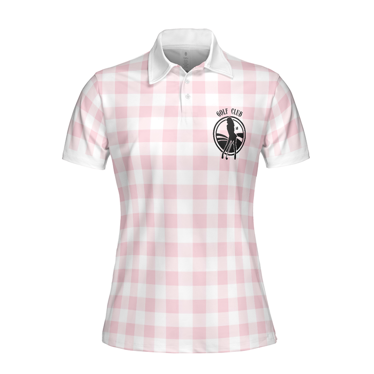Sexy Golf Girl With A Golf Club Golf Short Sleeve Women Polo Shirt, White And Pink Golf Shirt For Ladies - Perfect Gift For Women, Female, Golfers