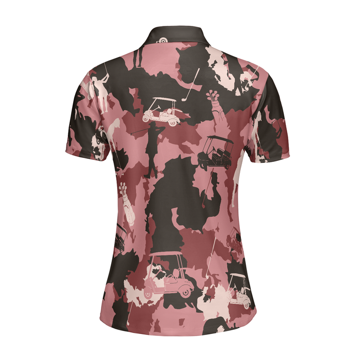 Golf Girl Camouflage Short Sleeve Women Polo Shirt, Pink Camo Golf Shirt For Ladies, Cool Golf Gift For Women, Best Gift For Women Golfers