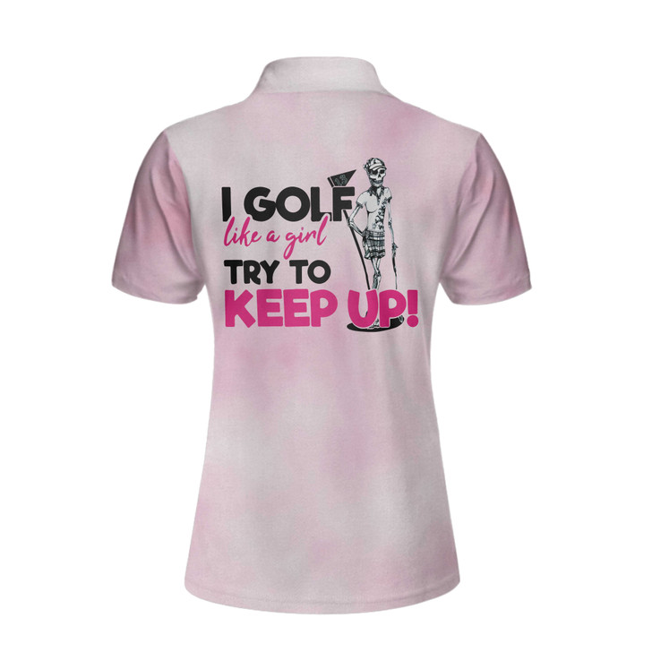 Custom I Golf Like A Skull Girl Custom Short Sleeve Women Polo Shirt, Personalized Tie Dye Pink Golf Shirt For Ladies, Best Gift For Women