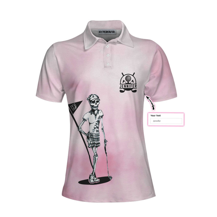 Custom I Golf Like A Skull Girl Custom Short Sleeve Women Polo Shirt, Personalized Tie Dye Pink Golf Shirt For Ladies, Best Gift For Women