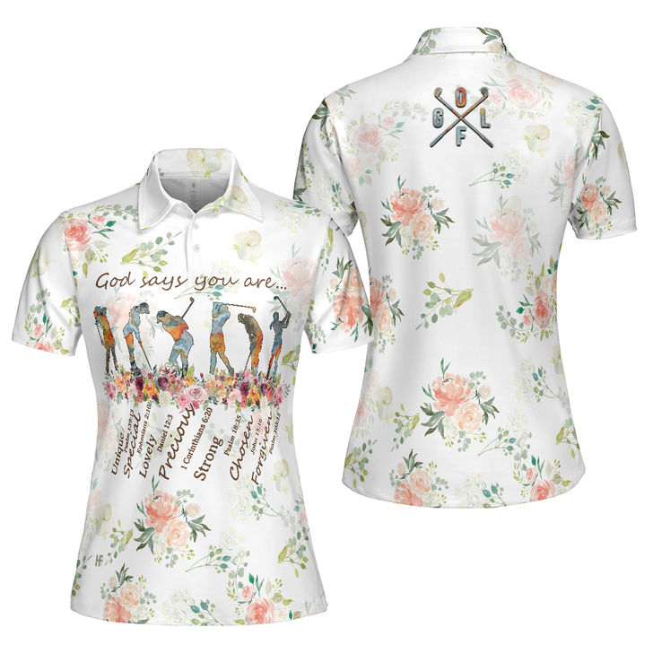 Golf Girl God Says You Are, Short Sleeve Women Polo Shirt, Floral Golf Shirt For Ladies, Best Golf Gift For Women, Polo Shirt For Women Golfers