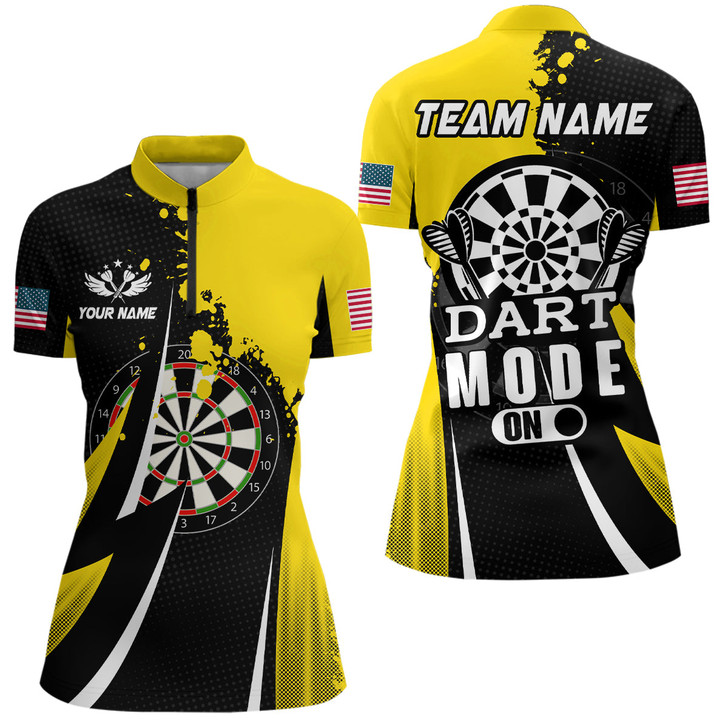 Custom Personalized Yellow Dart Mode On Women Darts Polo & Quarter-Zip Shirt Custom Darts Jersey Team Shirts TDM1654