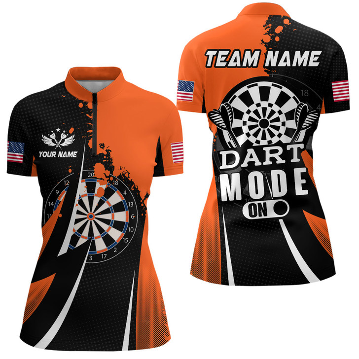 Custom Personalized Orange Dart Mode On Women Darts Polo & Quarter-Zip Shirt Custom Darts Jersey Team Shirts TDM1652