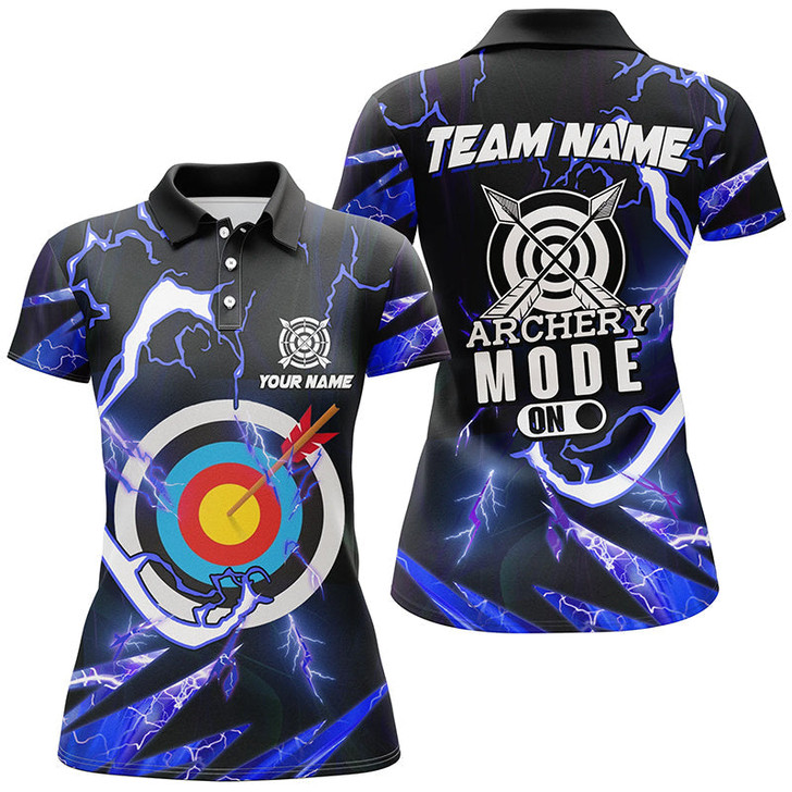 Custom Personalized Blue Thunder Archery Mode On Women Polo Shirts, Custom Archery Jerseys Team Shirts TDM1135