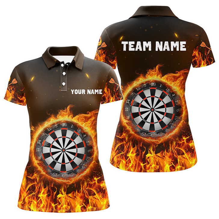 Custom Personalized Fire Flame Dartboard Dart 3D Polo Shirts For Women, Dart Shirt Custom Women Dart Jerseys VHM1082