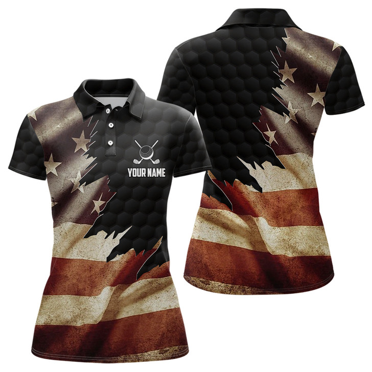 Custom Retro American Flag Womens Golf Polo Shirts Custom Patriotic Golf Shirts For Ladies Best Golf Gifts TDM1822
