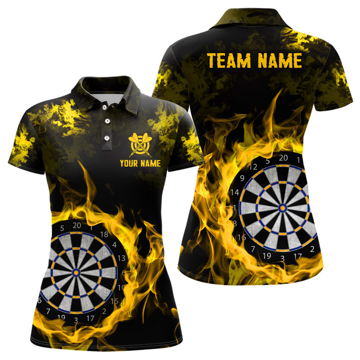 Custom Fire Flame Yellow Dartboard Women Dart Polo/ Quarter-Zip Shirt Custom Dart Shirt For Team Dart Jersey TDM2031
