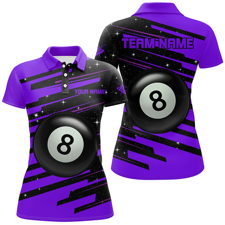 Custom Purple 8 Ball Pool Billiard Jerseys Polo Shirts For Women Custom Team League Billiard Shirts TDM0699