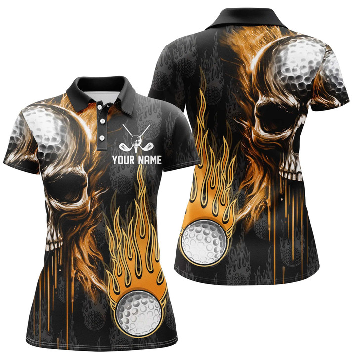 Custom Womens Golf Polos Shirts Custom Skull Golf Fire Black Golf Apparel, Coolest Polo Shirts For Ladies Nqs7140