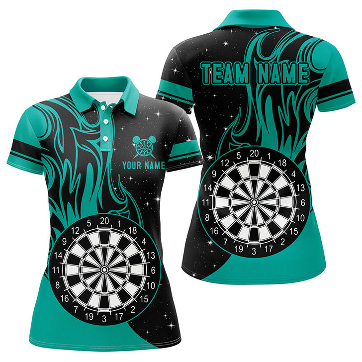 Custom Personalized Turquoise Darts Fire Polo Shirts Best Custom Darts Shirts For Women Darts Team Jerseys TDM1418