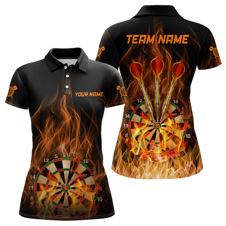 Custom Fire Flame Dartboard Womens Darts Polo Shirt Custom Dart Shirts For Women Dart Jersey LDT1006