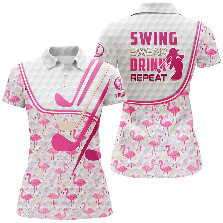Custom Personalized Pink Flamingo Pattern Golf Clubs Polo Shirt For Women Custom Swing, Swear, Drink, Repeat Nqs7757