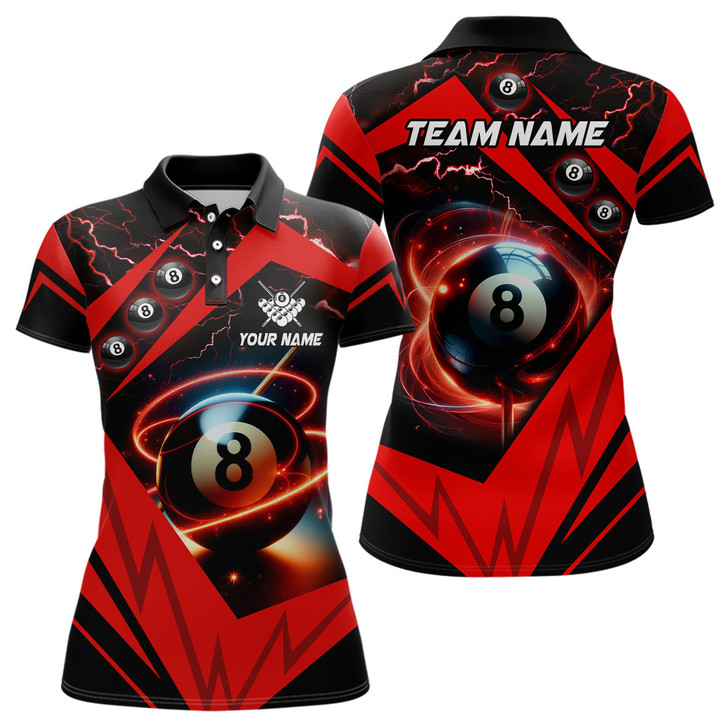 Custom Red 8 Ball Pool Billiard Jerseys For Women Custom Billiard Polo Shirts Team League Billiard Shirts TDM0989