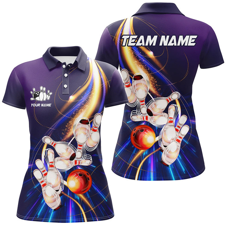 Custom Purple light bowling jerseys Polo, 1/4 Zip Shirt for Women Custom Bowling Team shirts for bowlers NQS8030