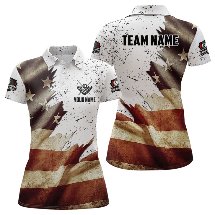 Custom Personalized Retro American Flag Billiard Women Polo Shirts Custom Patriotic Billiard Jerseys Uniform TDM1089