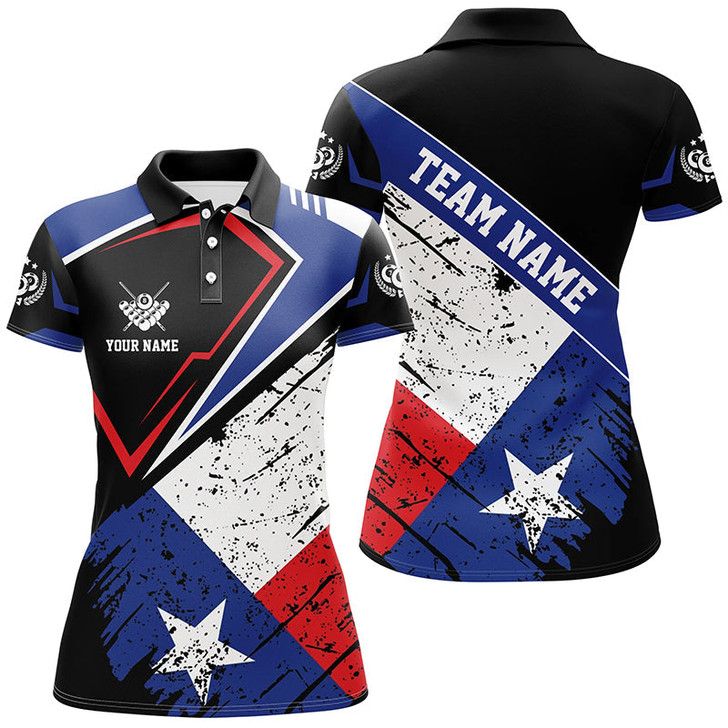 Custom Personalized Billiard Texas Flag Vintage Style Women Polo Shirt, Patriotic Texas Billiard Pool Shirts TDM0940