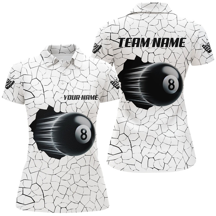Custom 8 Ball Pool Magic White Crack Pattern Personalized Women Billiard Polo Shirt, Unique Billiard Shirts TDM1076