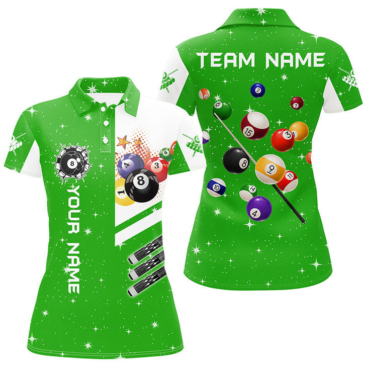 Custom Personalized Green 3D Billiard Balls Women Polo Shirts Custom Name Billiard Team League Jerseys TDM1163