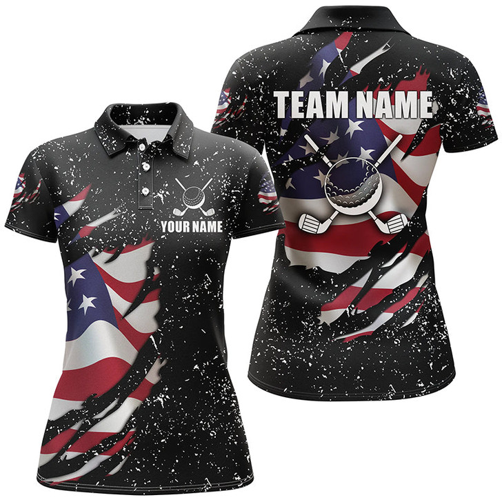 Custom American flag black grunge pattern golf clubs Womens golf polo shirts custom ladies golf tops NQS7227