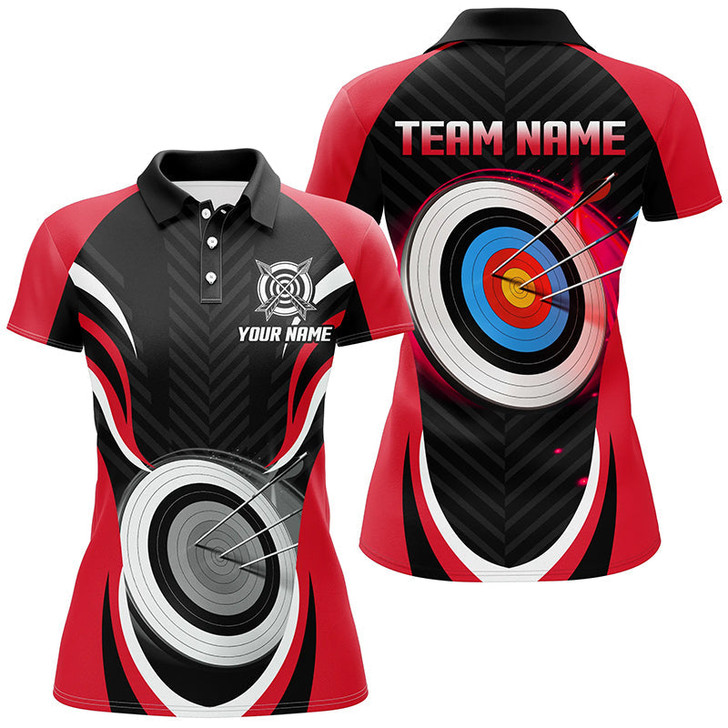 Custom Red Archery Jerseys Personalized Archery 3d Target Custom Women Polo Shirts, Best Archery Outfits TDM1018