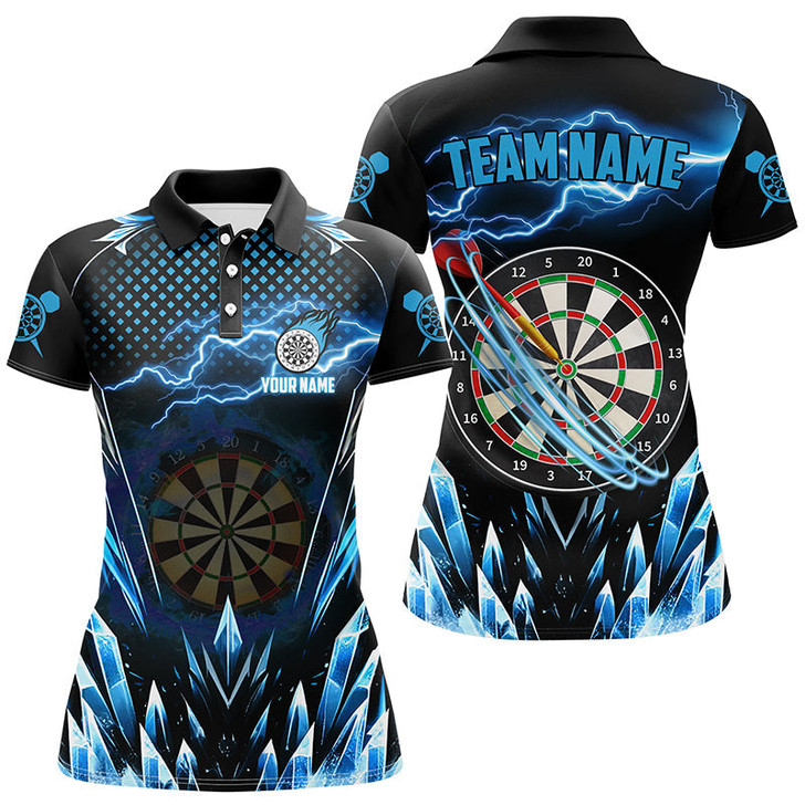 Custom Personalized Blue Icy Dartboard Lightning Women Darts Polo Shirts Custom Darts Team League Jersey TDM1513