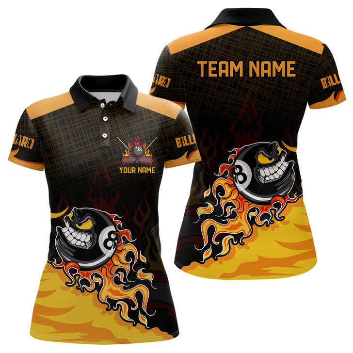 Custom Personalized Funny 8 Ball Pool Fire Billiard Polo Shirts For Women Custom 3D Billiard Shirts Funny TDM0642