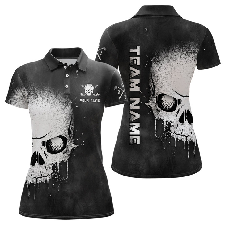 Custom Smoke Skull Black White Womens Golf Polo Shirts Custom Scary Golf Shirts For Women Golf Gifts LDT1407