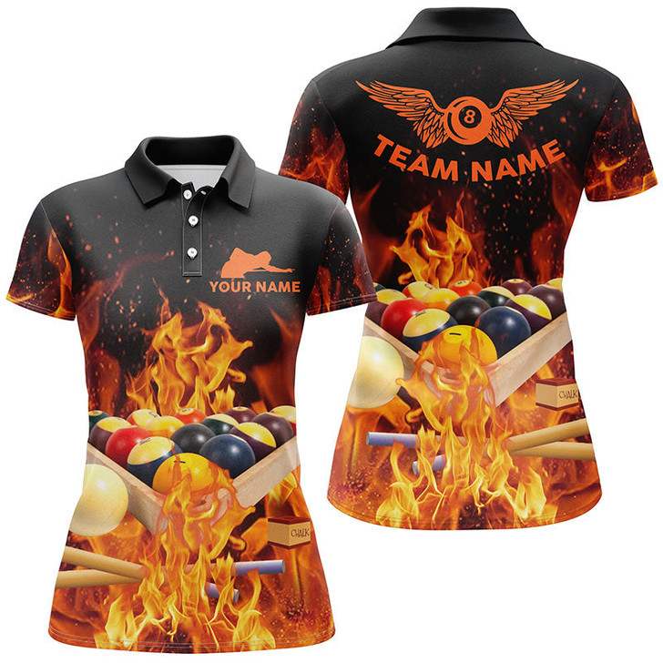 Custom Personalized Billiard Balls In Fire Polo Shirts For Women Custom 3D Printed 8 Ball Pool League Shirts TDM0578