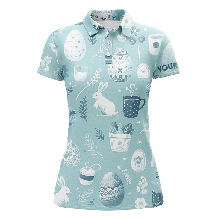 Custom Blue Funny Easter Eggs & Bunnies Womens Golf Polo Shirt Custom Easter Day Golf Tops For Women LDT1334