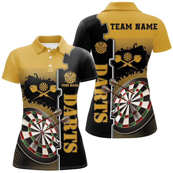 Custom Personalized Yellow Black Darts Polo Shirt Custom Darts Shirt For Women Darts Team Jersey LDT0417
