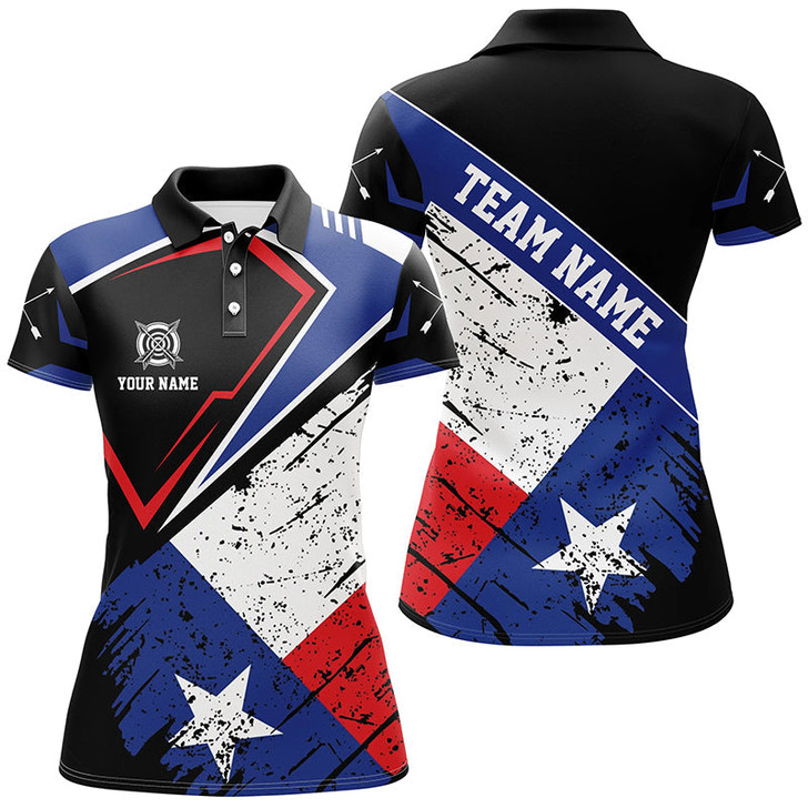Custom Personalized Archery Texas Flag Vintage Style Women Polo Shirts, Patriotic Texas Archery Shirts TDM0941
