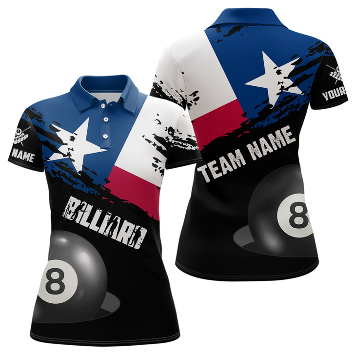 Custom Personalized Texas Flag Billiard Games Women Polo Shirts, Patriotic Billiard Texas Sports Shirts TDM0935