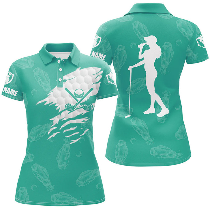 Custom Womens Golf Polo Shirts Custom Name Golf Clubs Pattern Shirt For Ladies | Turquoise Nqs7536
