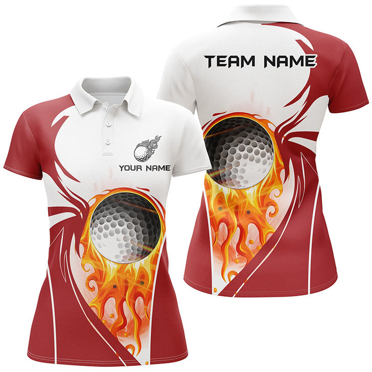 Custom Womens Golf Polo Shirt Custom Golf Ball Fire Female Golf Attire For Women, Ladies Golf Tops | Red Nqs7062