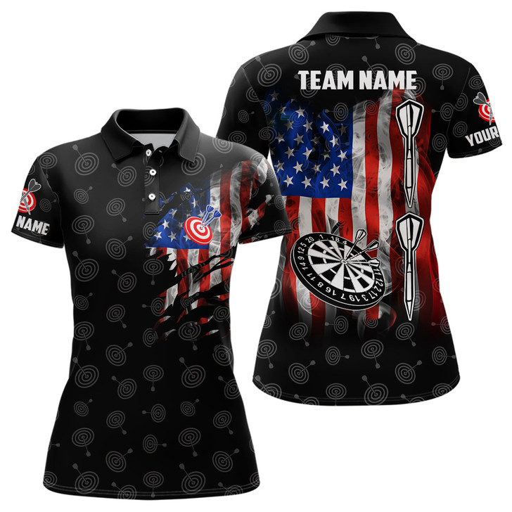 Custom Smoke American Flag Darts Polo Shirt Custom Patriotic Darts Shirt For Women Dart Jersey LDT1061