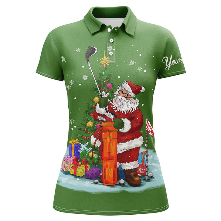 Custom Christmas Golf Shirts Custom Name Womens Golf Polo Shirts - Santa Golfer Christmas Golf Gifts | Green Nqs4432