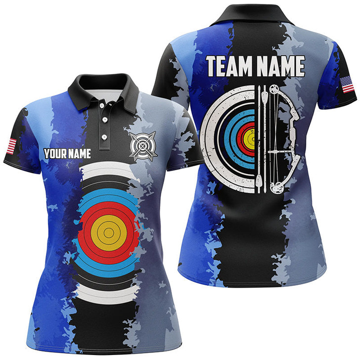 Custom Personalized Blue Jerseys Archery Target 3D Women Polo Shirts Custom Team League Archery Shirts TDM1423