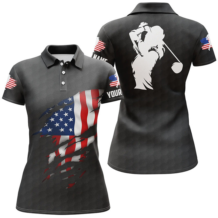 Custom Womens Golf Polo Shirts American Flag Patriotic Golf Shirts Custom Name Golf Polo For Women