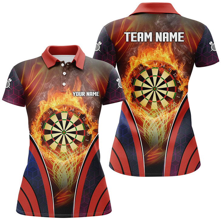 Custom Orange Fire Flame Sports Womens Darts Polo Shirt Custom Darts Shirt For Men Dart Jerseys LDT1445