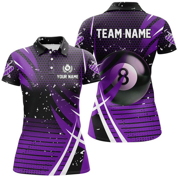 Custom Black Purple Billiard 8 Ball Pool Women Polo Shirts Custom Billiard Shirts, Billiard Jerseys Apparel TDM1225
