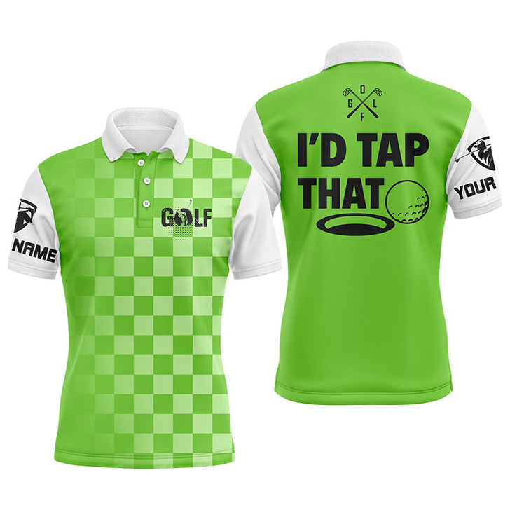 Custom Golf Men Polo Shirt - Custom Name Gingham Pattern Apparel - Personalized Gift For Golf Lover, Team, Husband, Boyfriend, Men - I'd Tap That