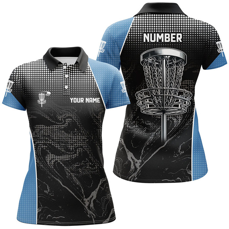 Custom Black Camo Women Disc Golf Polo Shirts Custom Team Disc Golf Basket Jerseys, Unique Golf Gifts | Blue Nqs7408