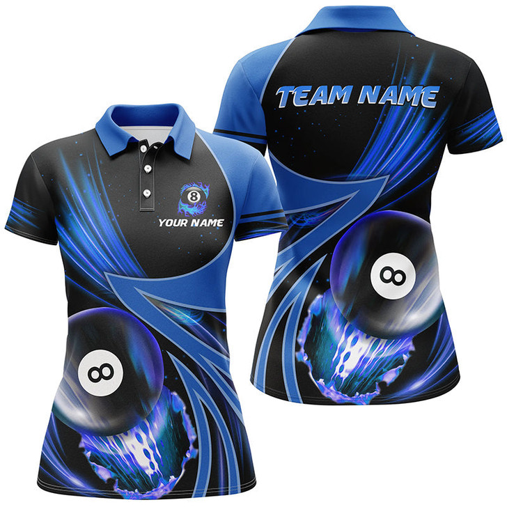 Custom Personalized 3D Blue Jerseys Billiard 8 Ball Women Polo Shirts Custom Team League Billiard Shirts TDM0688