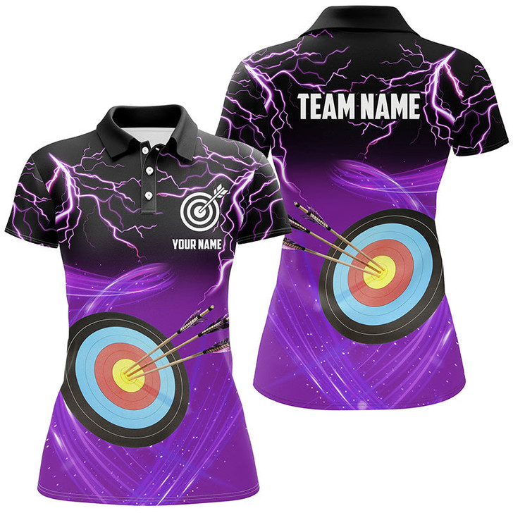 Custom Archery 3d Target Thunder Lightning Polo Shirts For Women, Best Archery Team Shirts |Purple TDM0739