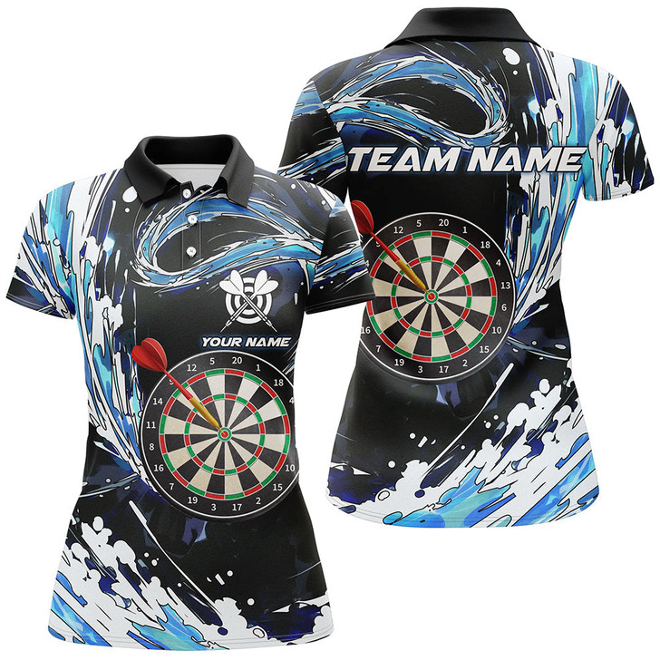 Custom Personalized Blue Waves 3D Dart Board Polo Shirts Custom Dart Shirts For Women Dart Jerseys TDM1188