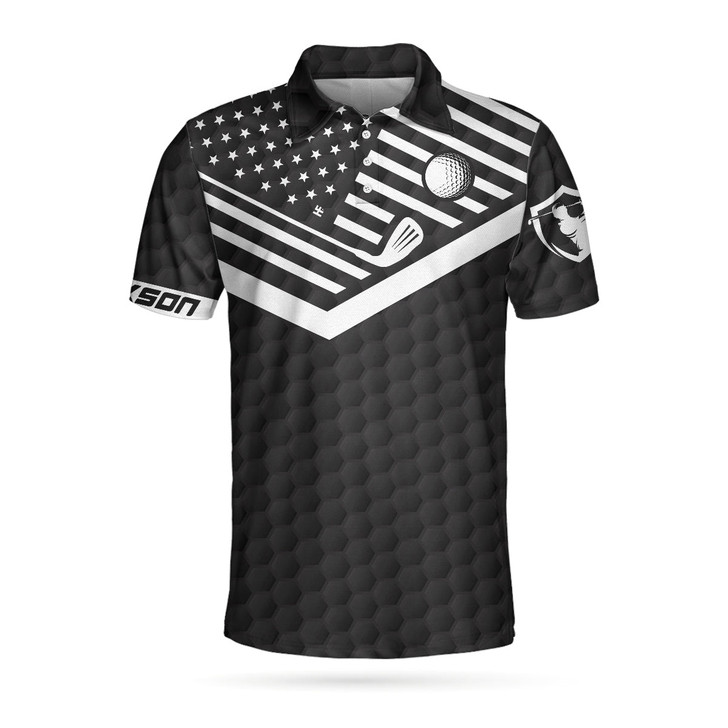 Custom Golfing Instructions Custom Men Polo Shirt, Personalized Black American Flag Polo Shirt, Cool Golf Shirt For Men, Best Gift For Golfers