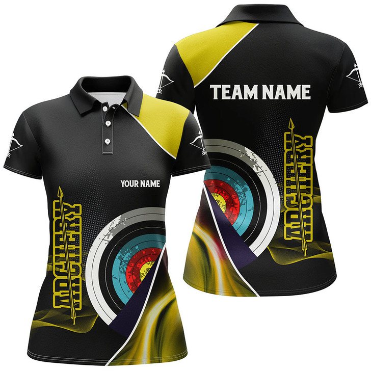 Custom Personalized 3D Targets Archery Polo Shirts For Women, Custom Yellow Black Arrow Archery Team Shirts VHM0800