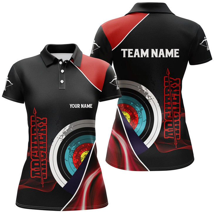 Custom Personalized 3D Targets Archery Polo Shirts For Women, Custom Red Black Arrows Archery Team Shirts VHM0799