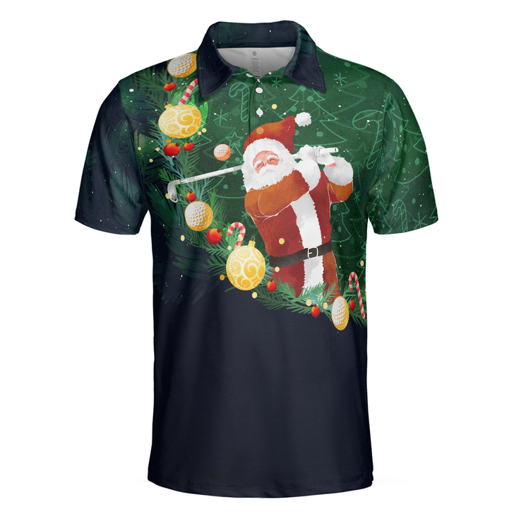 Christmas Golf Polo Shirts - Mens Golf Polo Shirts Short Sleeve- Santa Playing Golf Pattern Shirt - Christmas Shirt Idea Gift For Men - Best Gift For Golf Lovers